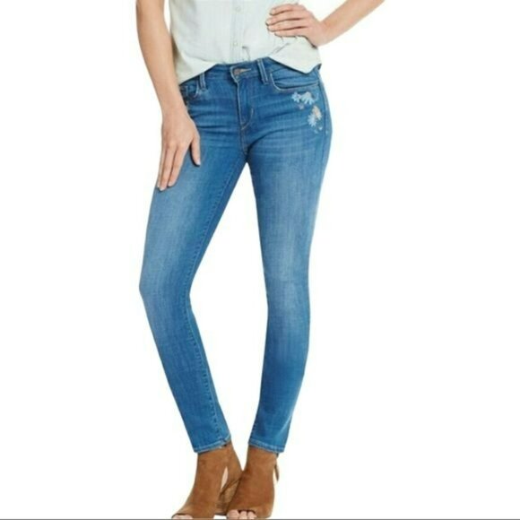 Levis Mid Rise Skinny Floral Embroidered Jeans In Blue Size 33 Cottagecore - Picture 2 of 9